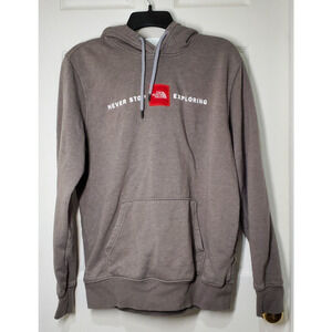 The North Face Mens Medium Hoodie Gray “Never Stop Exploring” Pullover F21 A3Y9J